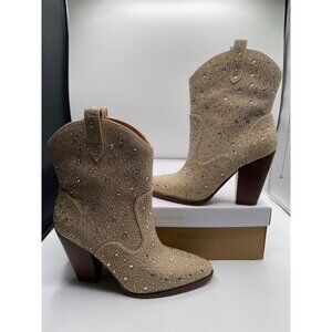 Jessica Simpson Women's Champagne Microsuede Embellished Cowboy Booties NIB